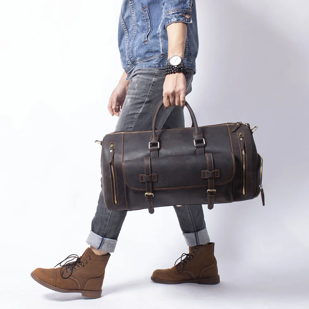 S.WORKER Echtleder-Reisetasche Klassische Vintage Vollnarbenleder-Reisetasche Wochenendtasche Sporttasche Handtasche – Detail 6