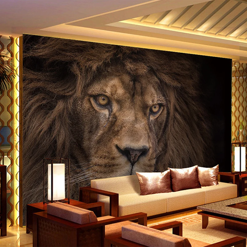 3D Lion Wall Mural Wallpaper Creative Animal Art Backdrop for Living Room Bedroom Hotel Classic Decor Home Wall Covering