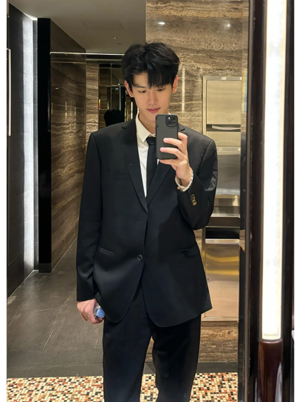 

Bla oulder Pad Suit Jaet for Men Casual Sle Korean Version Autumn High Sensation Cool ape Leisure Western Clothes