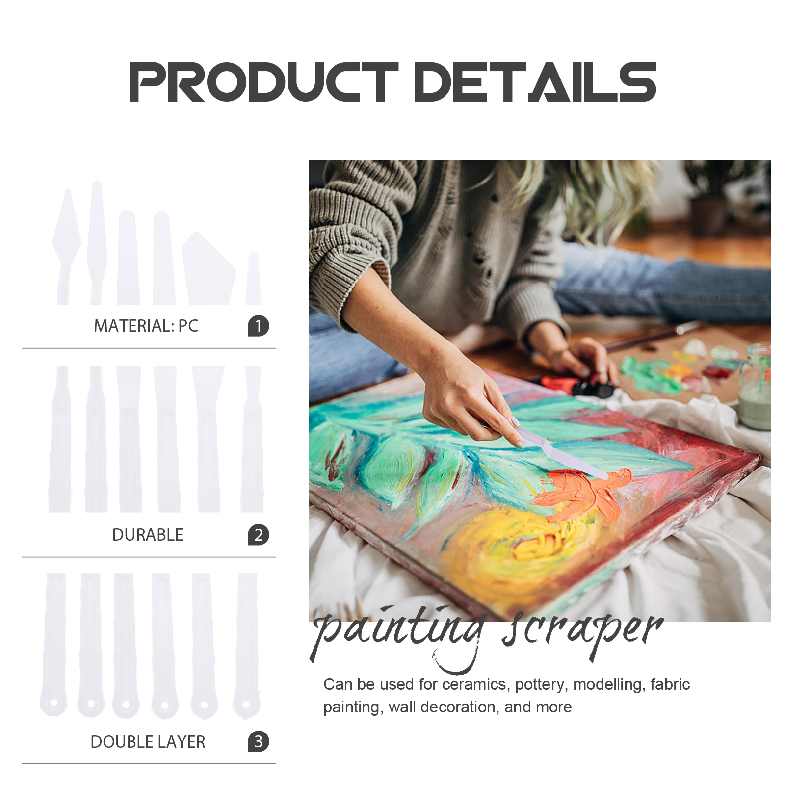 

30Pcs Painting Scrapers Set Plastic Long Handle Various Shape Paint Spatulas for Ceramic Pottery Wall Decoration