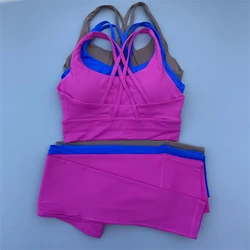 Solid Color Gym Yoga Set Women Yoga Set 2 Piece Workout Tracksuit Fitness Suit High Waist Legging Cross Back sports Bra athletic