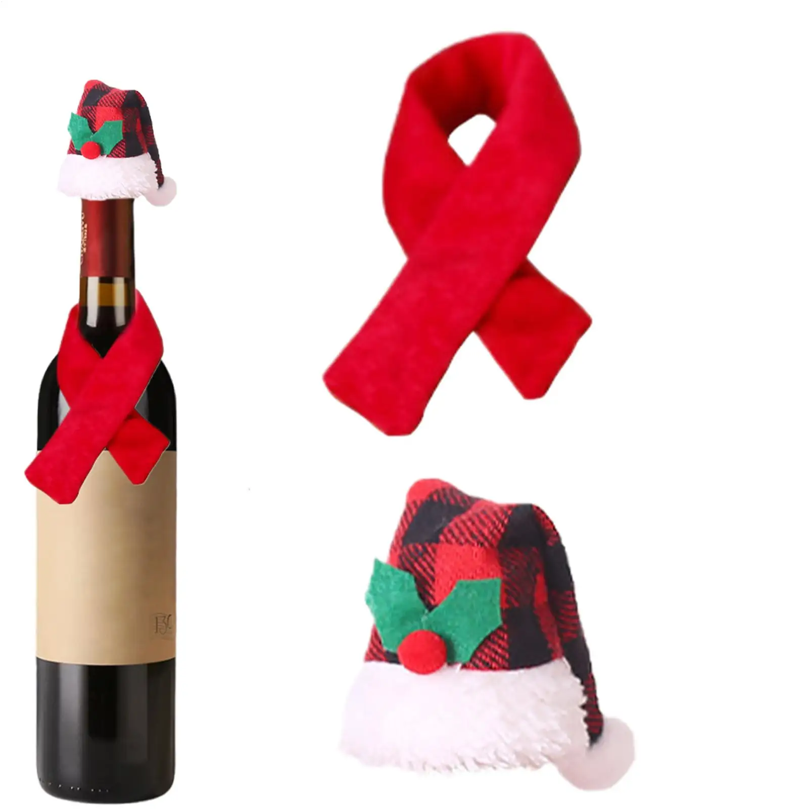 Wine Bottle Scarf Hat Set Cute Sleeve Protector Christmas Bottle Covers For Gathering Dinner Restaurant Bar Travel Dinning Table