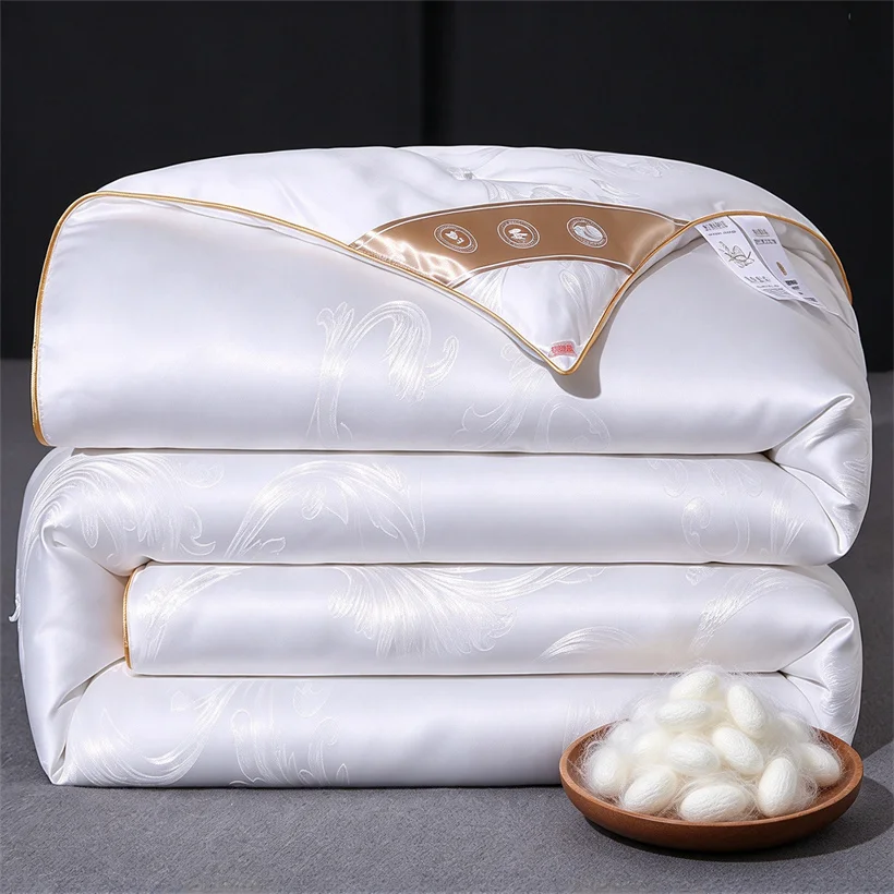High Grade Silk Duvet 100% Long Mulberry Silk Filling Pure Cotton Jacquard Shell Quilts All Season Bedding Comforter Silk Quilt