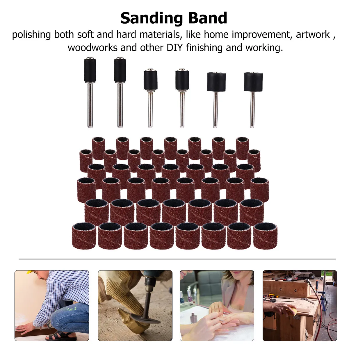 51Pcs Sanding Bands Drum Mandrel Set Standard Size Rotary Tool Accessories for Woodwork DIY Smooth Surface Polishing Sandpaper