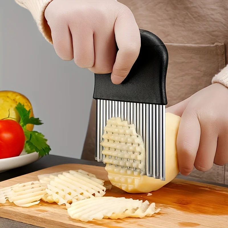 1piece Stainless Steel Manual Ripple Blade Vegetable Cutter - Perfect For Potatoes, Carrots, Effortless To Slice Evenly - Detail 1