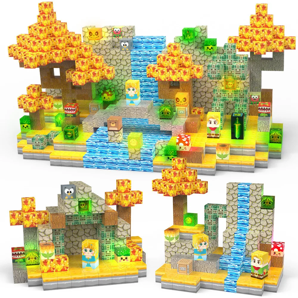 Blocos de construção magnéticos da princesa e o guerreiro com luzes brinquedos DIY, presente criativo para crianças