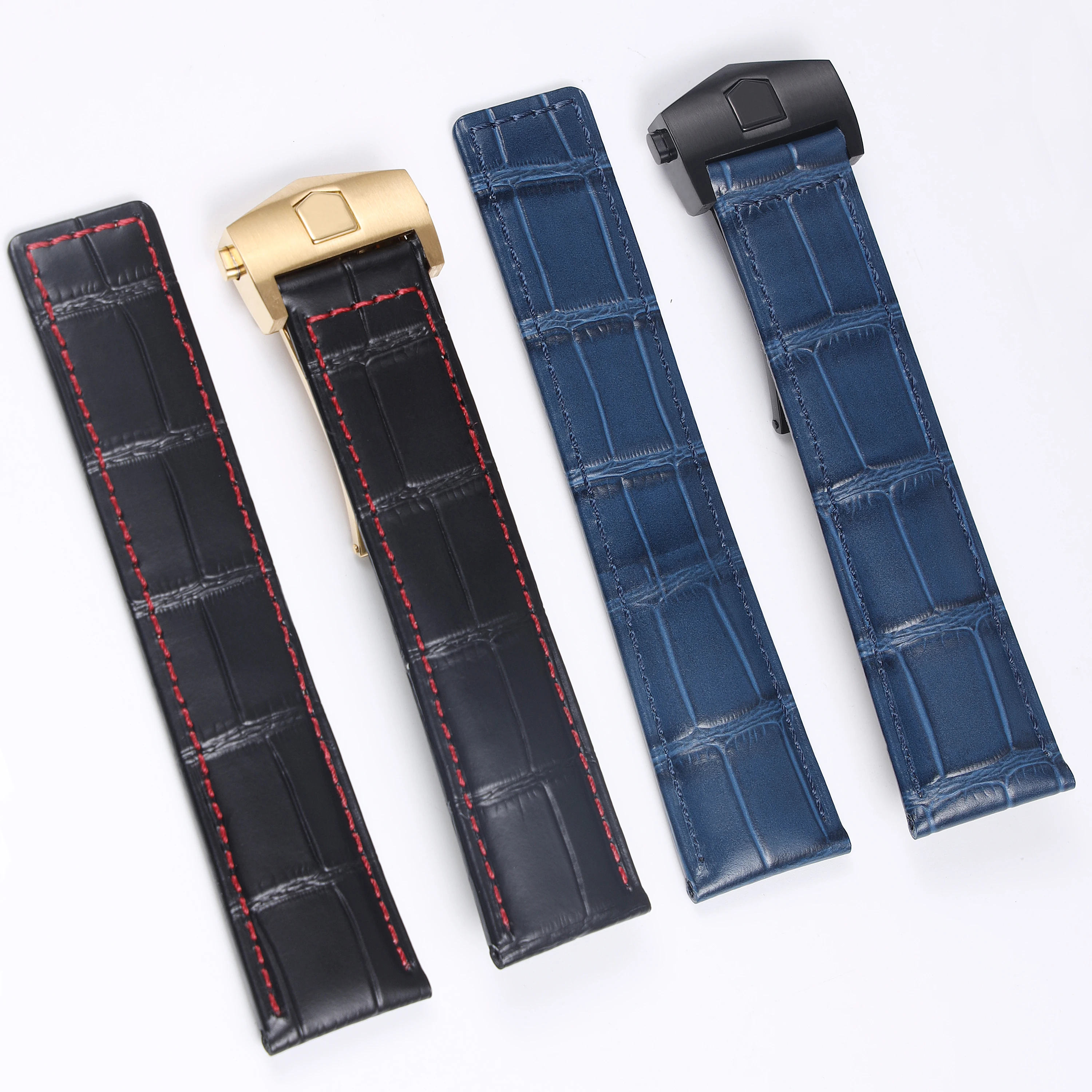 

20 22 24mm straight end black brown blue genuine leather watchband for Tag Heuer wrist strap bracelet with deployment clasp