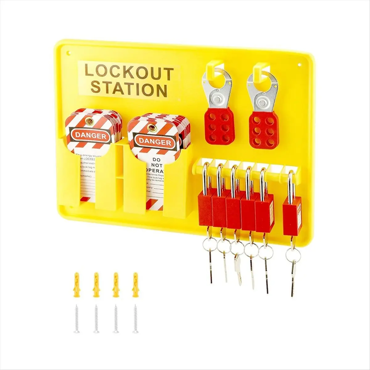 【TODAY-BUY】Lockout Tagout Station,6 Pcs Safety Padlock, Lockout Station, 2 Pcs Hasp,32 Pcs Tags 20 Pcs Zip Ties,for Electric Pow