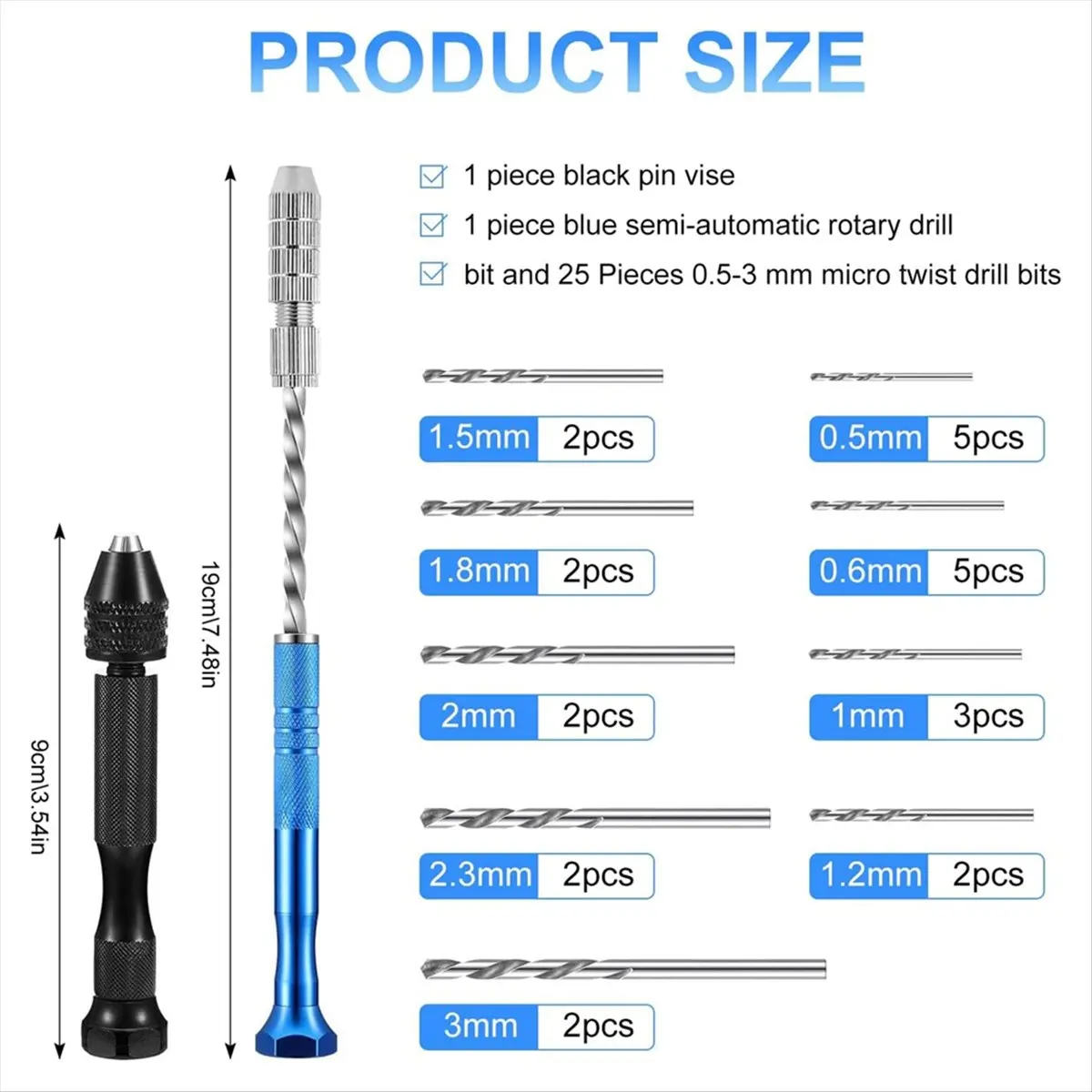 PROMOTION!Pin Vise Hand Drill Set with Semi-Automatic Spiral Hand Drill Rotary Tool and 25 Micro-Type Twist Drill Bits (0.5-3mm)