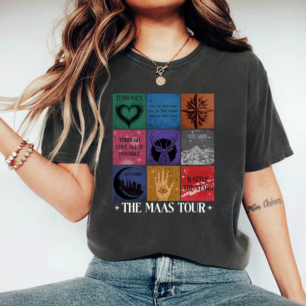 Sarah J Maas Eras Tour Shirt The Maas Tour Tee Crescent City Tshirt Women‘s Graphic T Shirts Throne of Glass Merch SJM Fans Gift