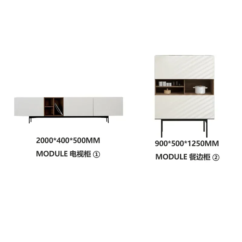 TTTTA13 Italian Style, Living Room High And Low Storage, Nordic Paint TV Cabinet Coffee Table