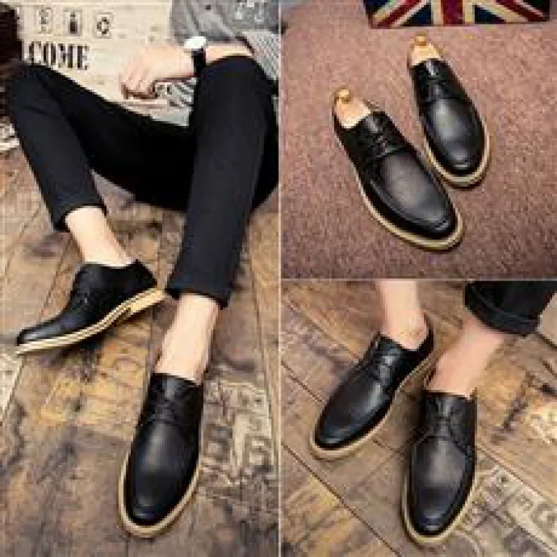 Zapatos de cuero negro para hombre, ropa Formal de negocios, zapatos de negocios informales para hombre, tienda de boda informal