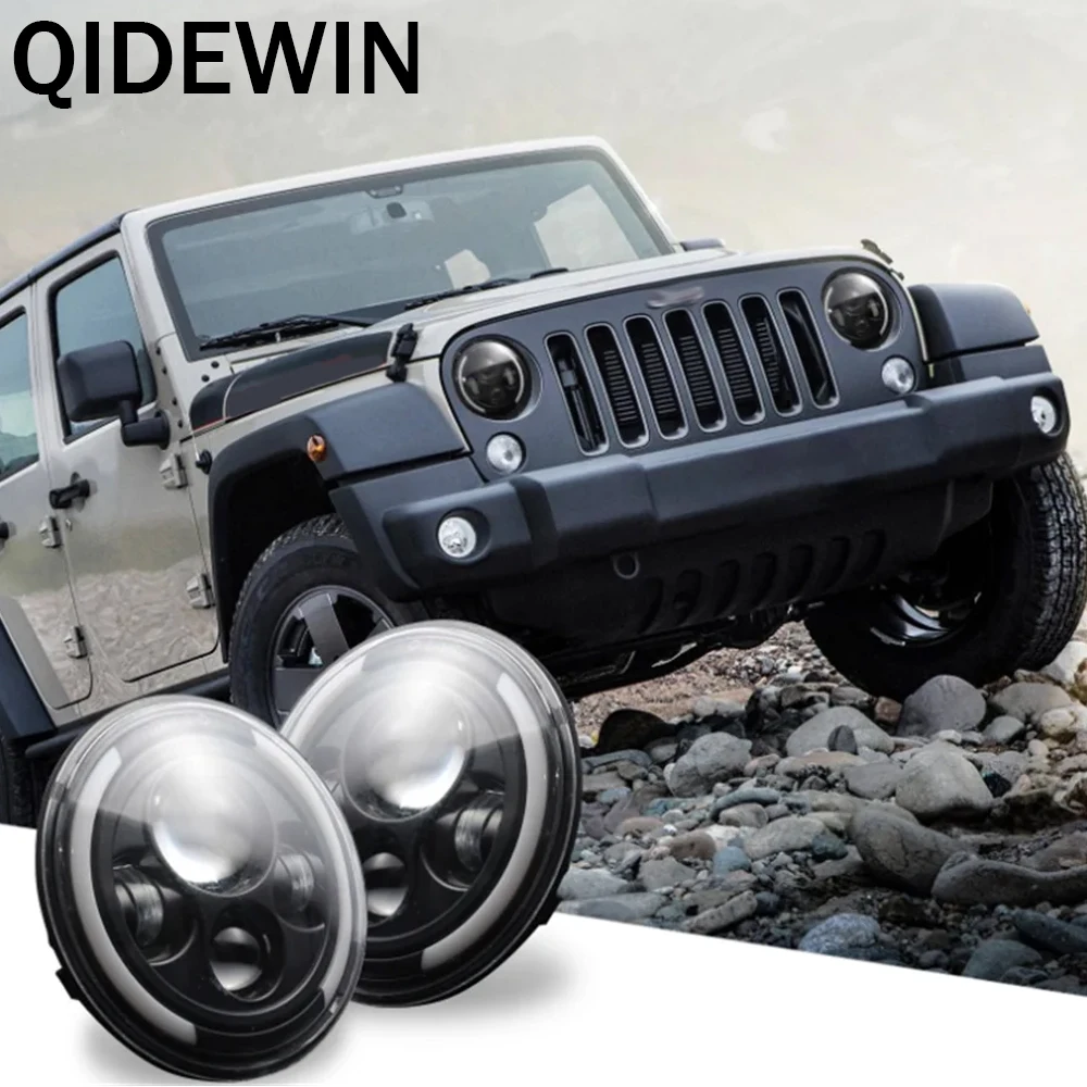 7Inch LED Headlight White Halo Angle Eyes Led Headlamp Hi/Low Turn Signal for Urban 4x4 Suzuki Samurai Jeep Wrangler Off Road