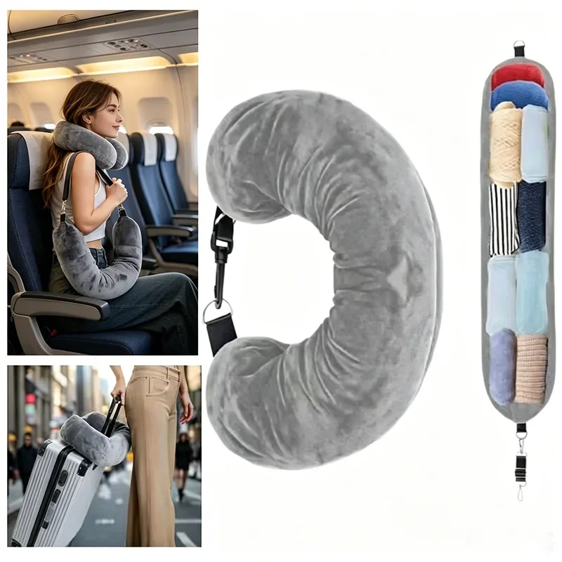 Travel Pillow Neck Support Portable Fillable Neck Pillow Space-saving Neck Travel Cushion Flight Travel Accessories