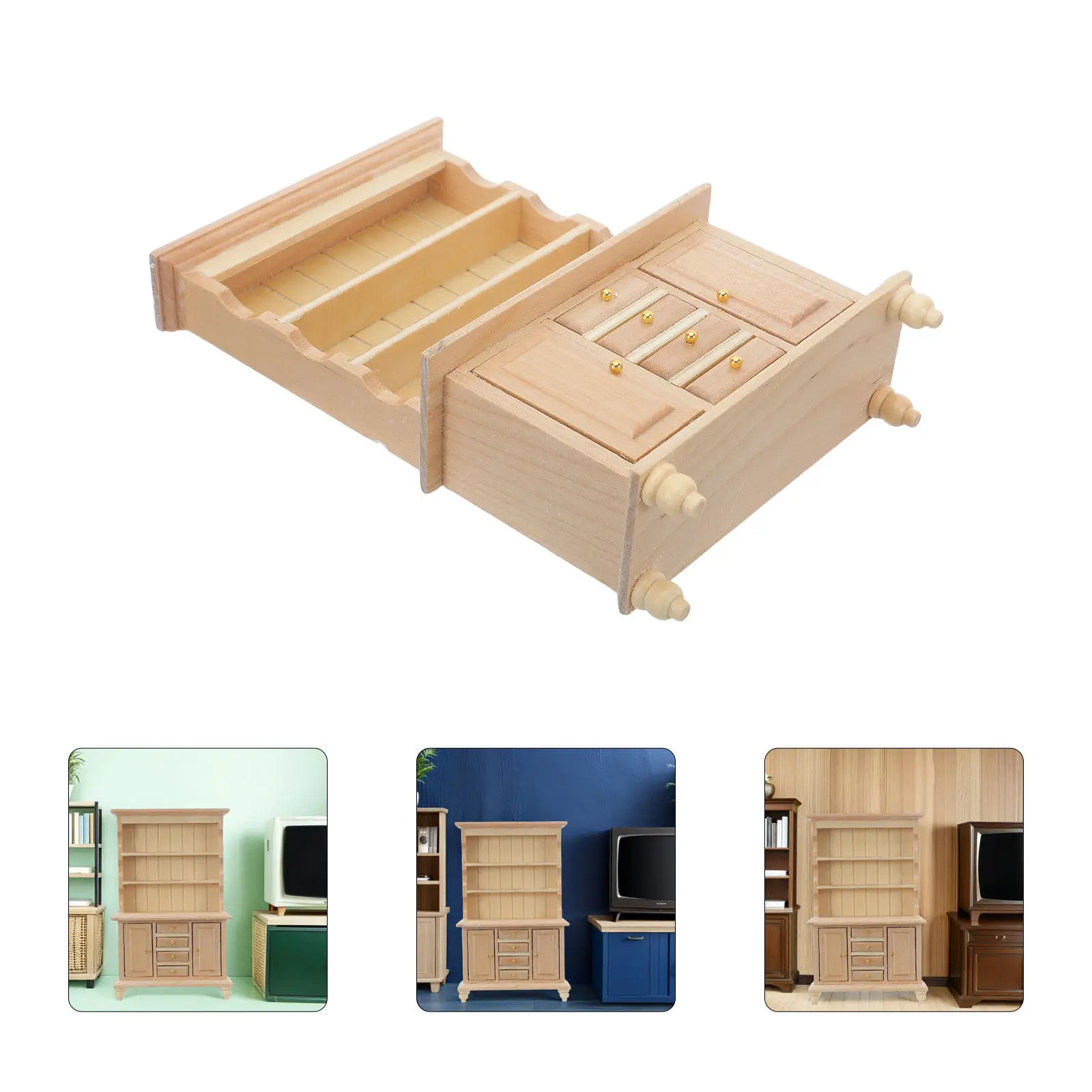 

Миниатюрная деревянная книжная полка в масштабе 1:12, реалистичный 3-ярусный книжный шкаф-витрина, маленький деревянный шкаф для хранения мебели для кукольного домика