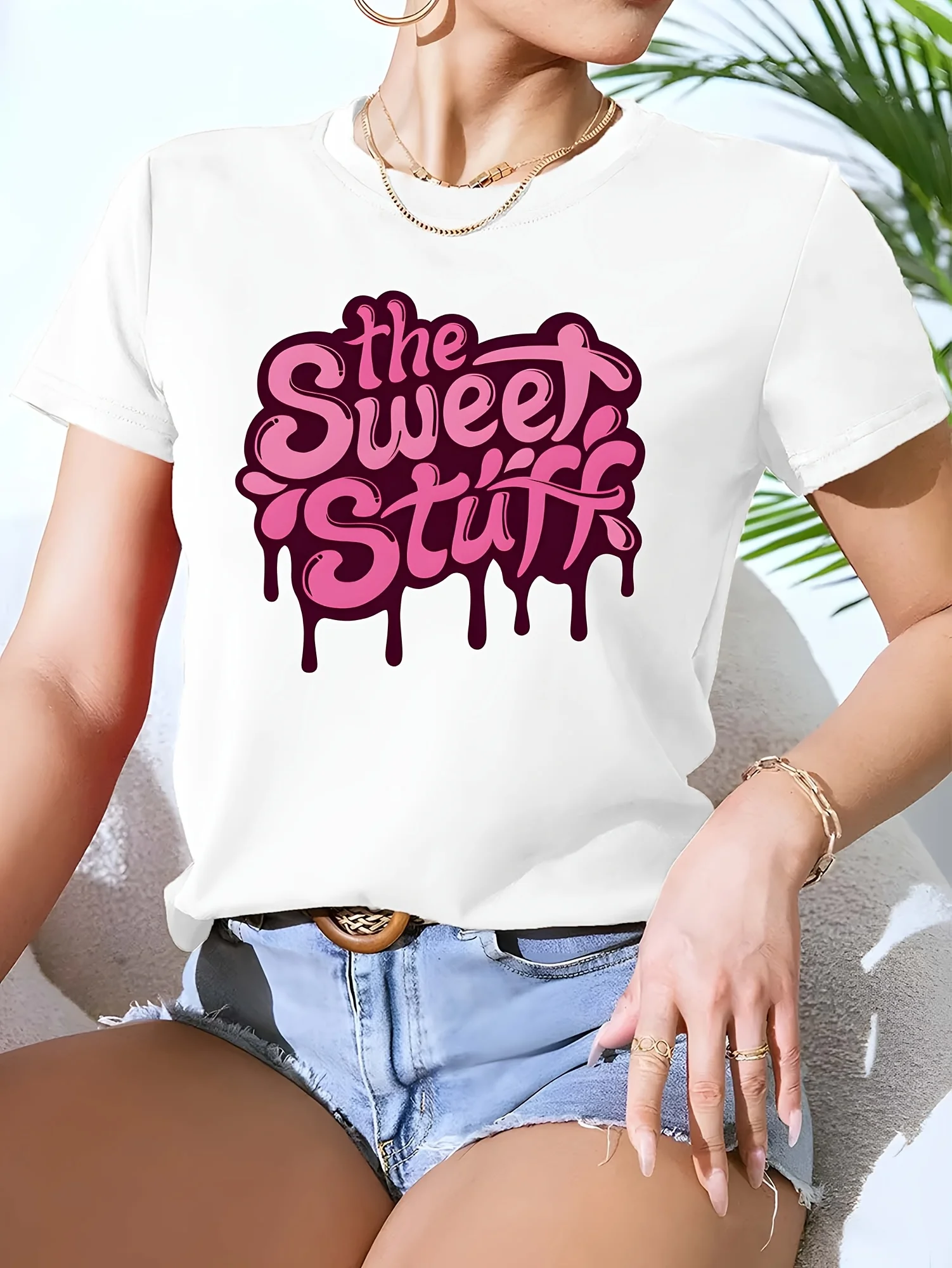 

Круглые белые женские футболки с капающим буквенным принтом, женская повседневная футболка с рисунком и игривыми розовыми модными футболками в стиле Харадзюку