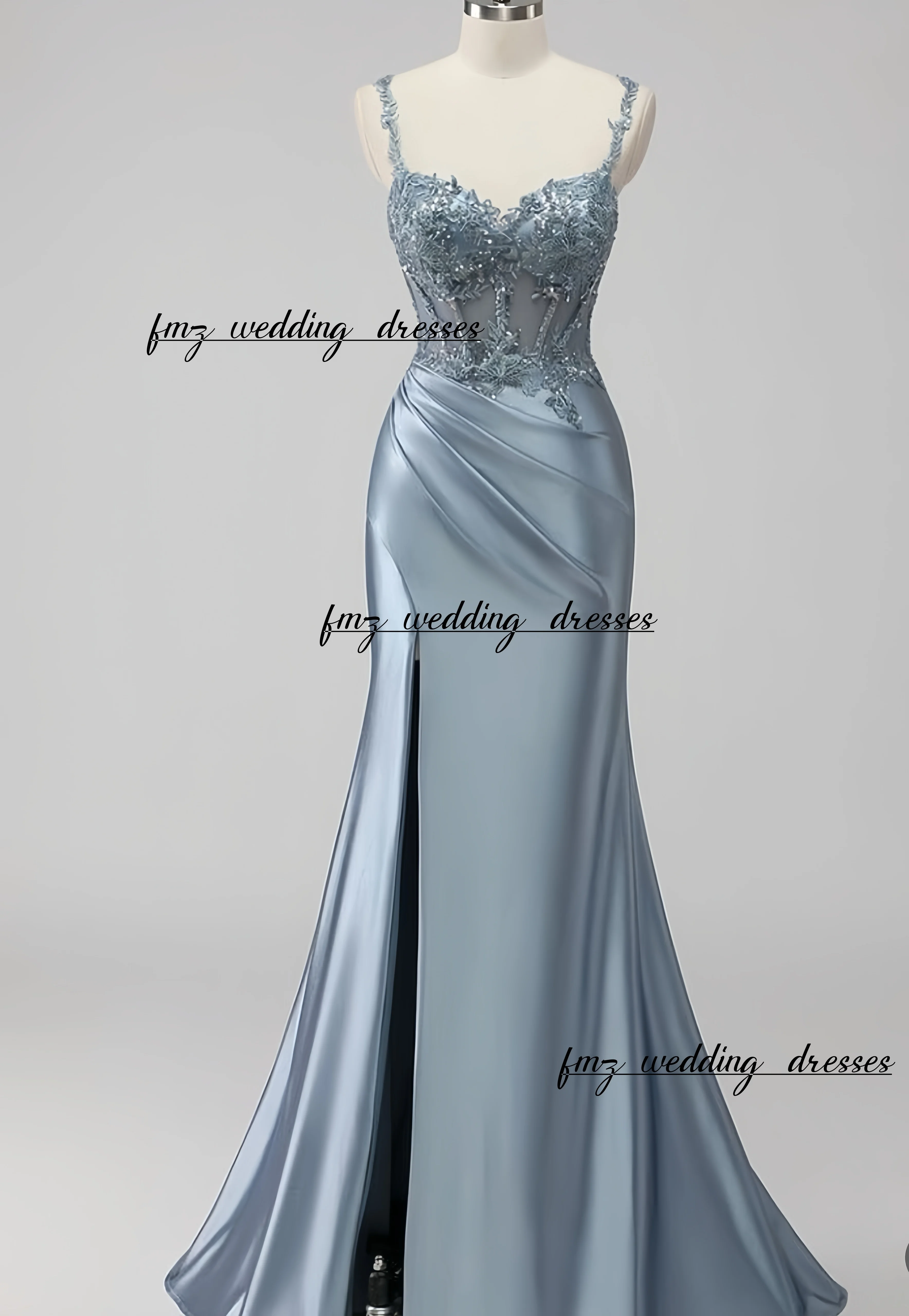 

Customzied glamorous evening dress, satin sweetheart collar, mermaid thin shoulder strap, sleeveless party evening gown