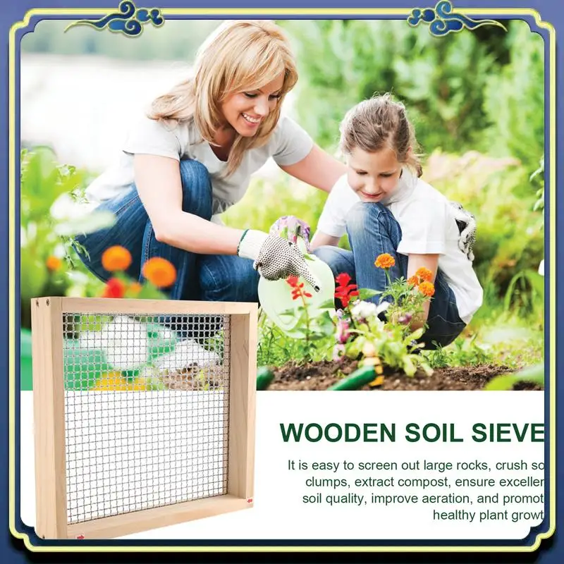 A56P-Wooden Soil Sieve For Gardening, Garden Sand Soil Sieve, Soil Sieve For Earth And Stone, Gardening Compost Sieve