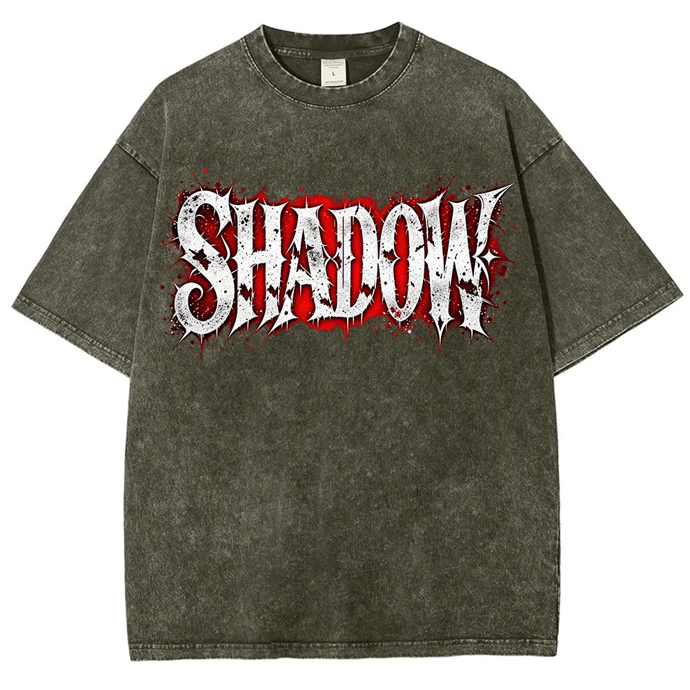 Men's Vintage Washed Shadow Graphic T-Shirt Gothic Streetwear Oversized Crew Neck Short Sleeve Casual Cotton Tee