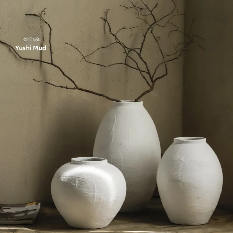 Modern Minimalist Nordic Style Ceramic Flower Vase Living Room Decorative Accessories Vintage Rustic Large Size Pottery Jar