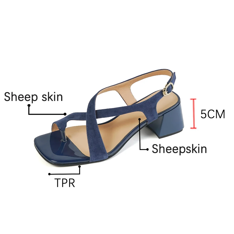 2022 New Retro Sheepskin Women Sandals French Chunky Heel Open Toe Sandals Buckle Strap Summer Shoes Heel Women Explosive Spot