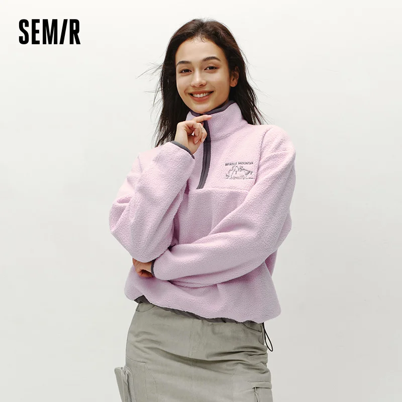 Semir بلايز للمرأة الصوف الدافئة المطرزة 2025 الشتاء الخريف الملابس البلوز لينة الصوف الدافئة فضفاضة تناسب ملابس يومية 2025 جديد