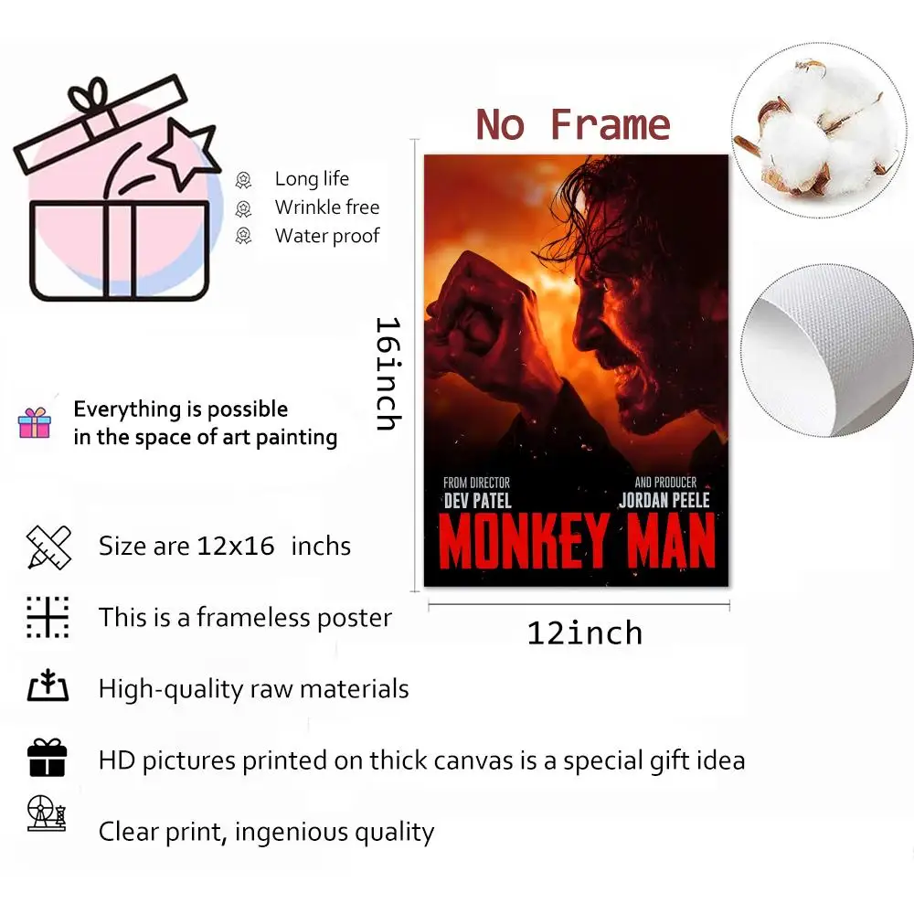 M-Monkey Man لوحة فيلم مثيرة للخط قماشية: تجعد مجاني مقاوم للماء ومتين لجميع الفضاء لتزيين الحائط