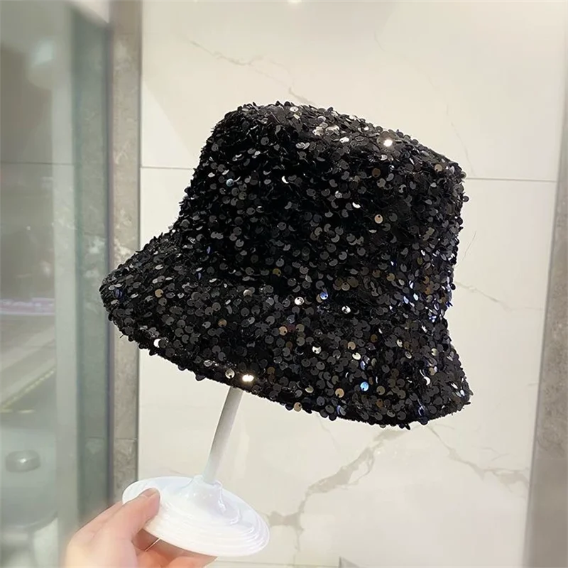 bargain price sequin Bucket hat  women's spring fashion trend in Europe and America elegant temperament cap hat