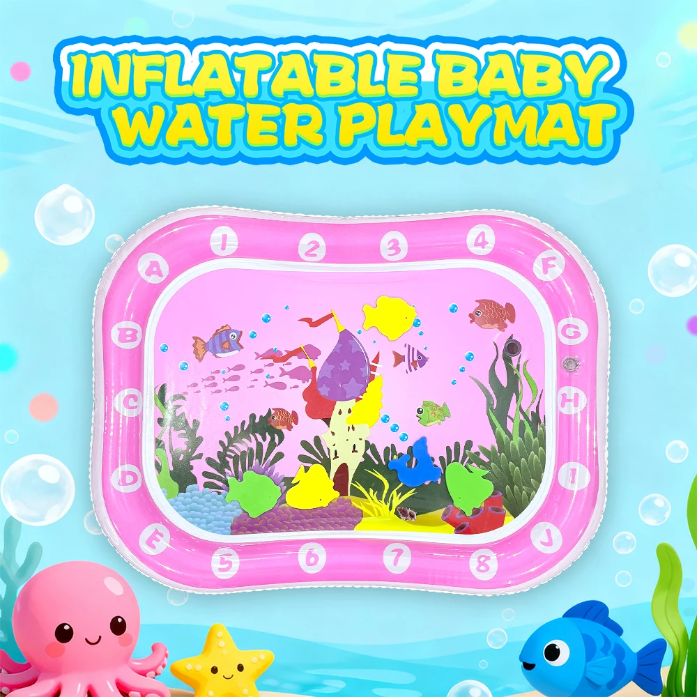 Pink Number Ocean Theme Inflatable Water Mat for Babies ，Thick PVC Sensory Play Mat, Educational Baby Toy, Perfect Birthday Gif