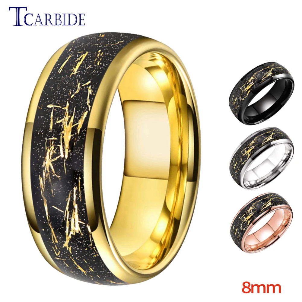 8MM Tungsten Wedding Band For Men Women New In Rings Sandblasted Stone Foil Line Inlay Luxury Designer Jewelry