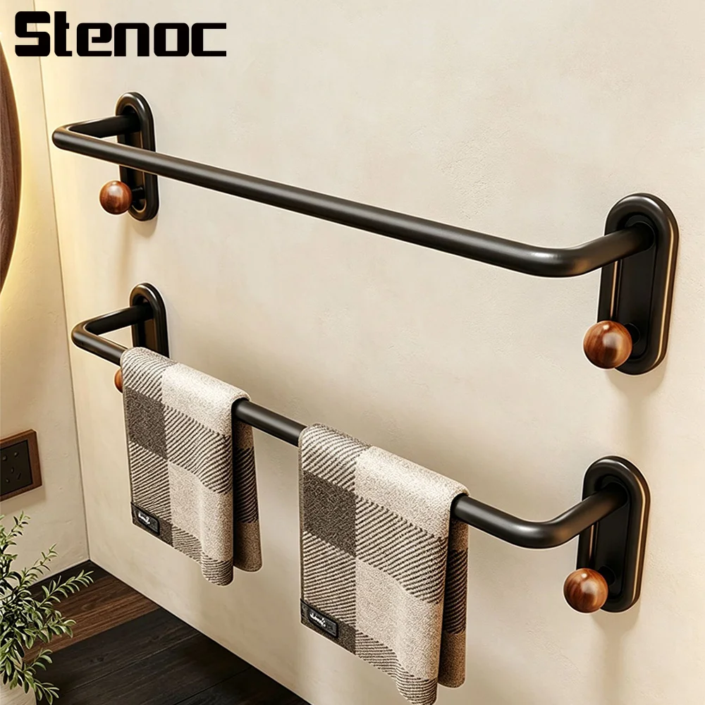 

No Drilling Bathroom Towel Rack Black/White Aluminum Towel Holder Wall Hanging Multi-Layer Wall-Mounted Towel Pole With Hooks