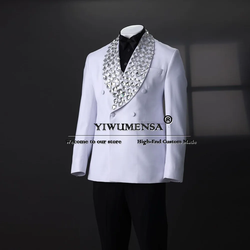 

Luxury Men's Diamond Beaded Suits For Wedding Tailored Made Double Breasted Jacket Pants 2 Pieces Groom Tuxedos Traje De Hombre