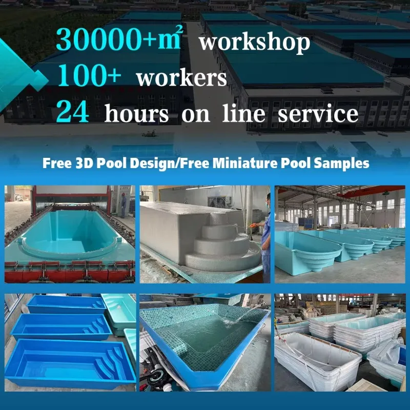 Customized Outdoor In-Ground Fiberglass Swimming Pool With Swim Spa Prefabricated Hard Plastic Garden Pool Large Size Pool For A