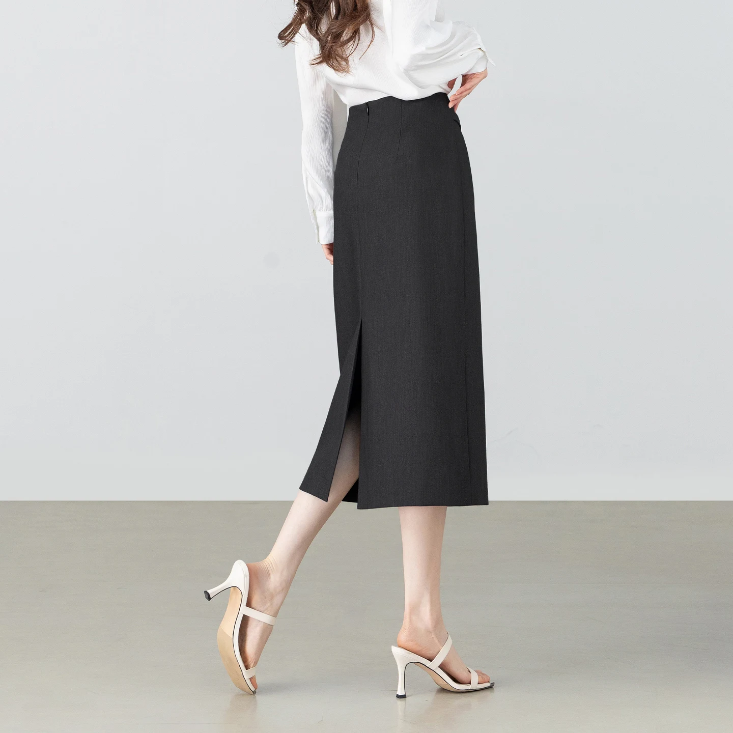 SENTUBILA Women's Office Straight Skirt 2026 Spring New Black Diagonal Sash Back Slit Minimalist Versatile Midi Skirt 161QF6874