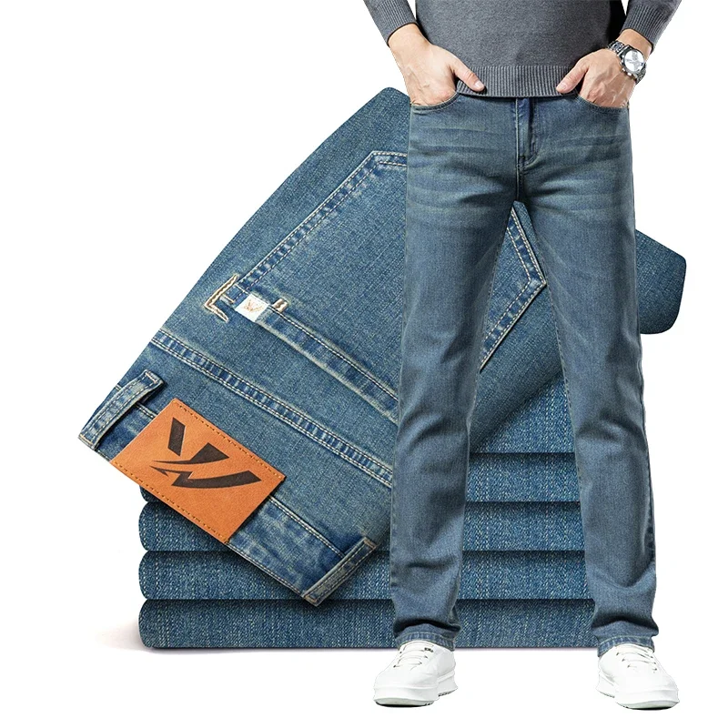 2025 Men's Spring Autumn Vintage Stretch Jeans Fashion Slim Fit Blue Jeans for Men Casual Straight Stretch High-end Trousers