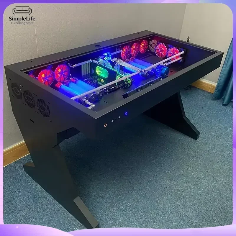 Tempered Glass Side Panel Desk RGB PC Case and Desk Two in One Combo Computer Case Tower Gaming Table Office Desk Home Study