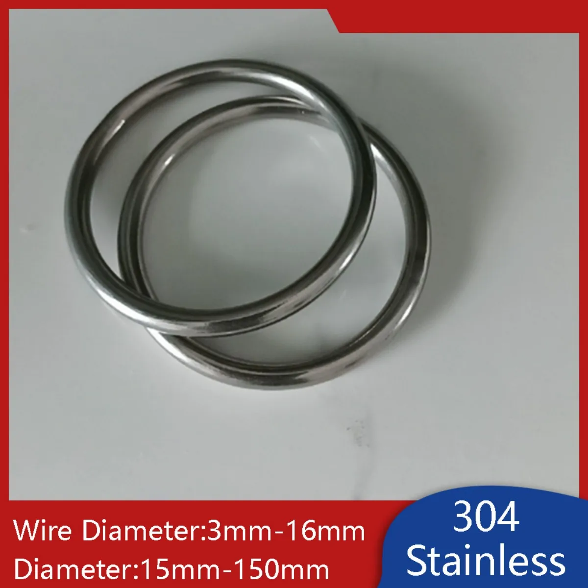 304 Stainless Steel Heavy Duty Solid O Ring Metal Smooth Round Rings 15mm-150mm Inner Diameter 3mm-16mm Wire Diameter