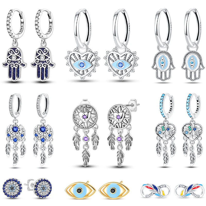 Pendientes neutros de Plata de Ley 925 con atrapasueños de ojo del diablo, red de atrapasueños, hermosa serie de bendición, aptos para joyería para fiesta y boda
