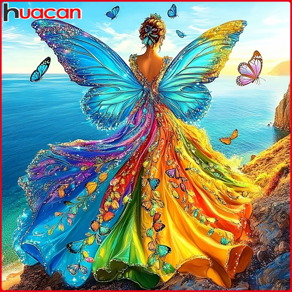 Huacan Diamantmalerei Schmetterlingsfee Diamantmosaik Tierporträt Neue Kollektion Bild aus Strasssteinen