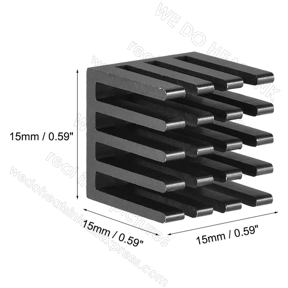 15x15x15mm Black Slotted Tone Aluminum Heatsink Radiator 0.59 inch for MOS IC Chip with pre Applied Thermal Pad