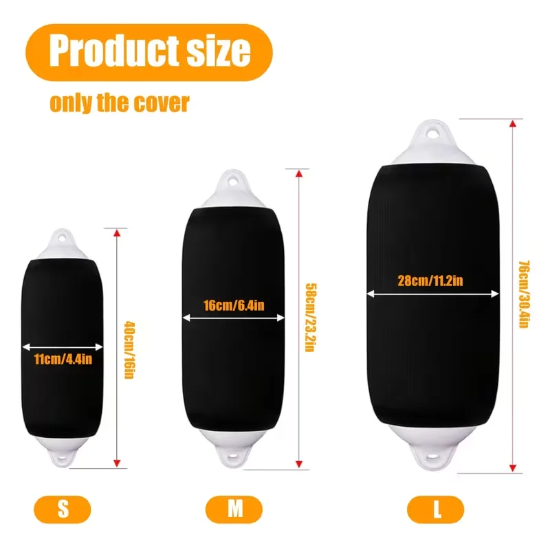 Black Yacht Fender Cover Boat Bumper Protector Anti-Collision Ball Sleeve Marine Floating Ball Sun Protection Cover 1pcs