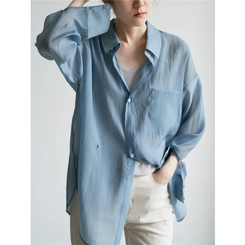 

Офисная легкая рубашка из лиоцелла, женская простая блузка, новинка 2023 года, весенне-осенние топы, женская одежда, свободные базовые блузки для улицы