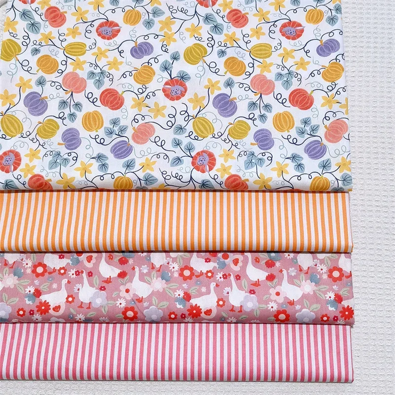 Tela de sarga de algodón con rayas de calabaza naranja de dibujos animados de 160x50cm, ropa de cama para bebé, tela de costura hecha a mano