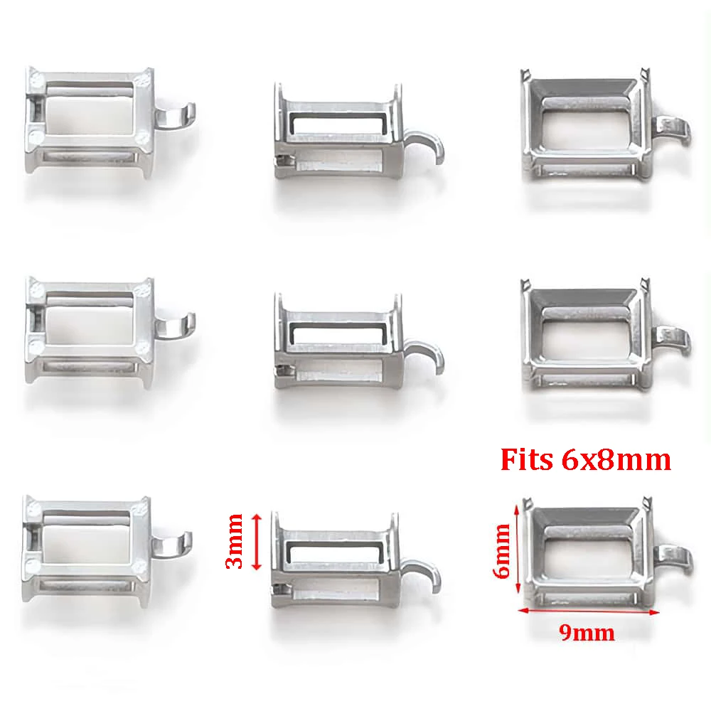 10 Stück rechteckige leere Krallenfassungen für Tennisarmbänder und Halsketten, Kristallsteinhalter für 6x8mm Strasssteine. – Detail 1