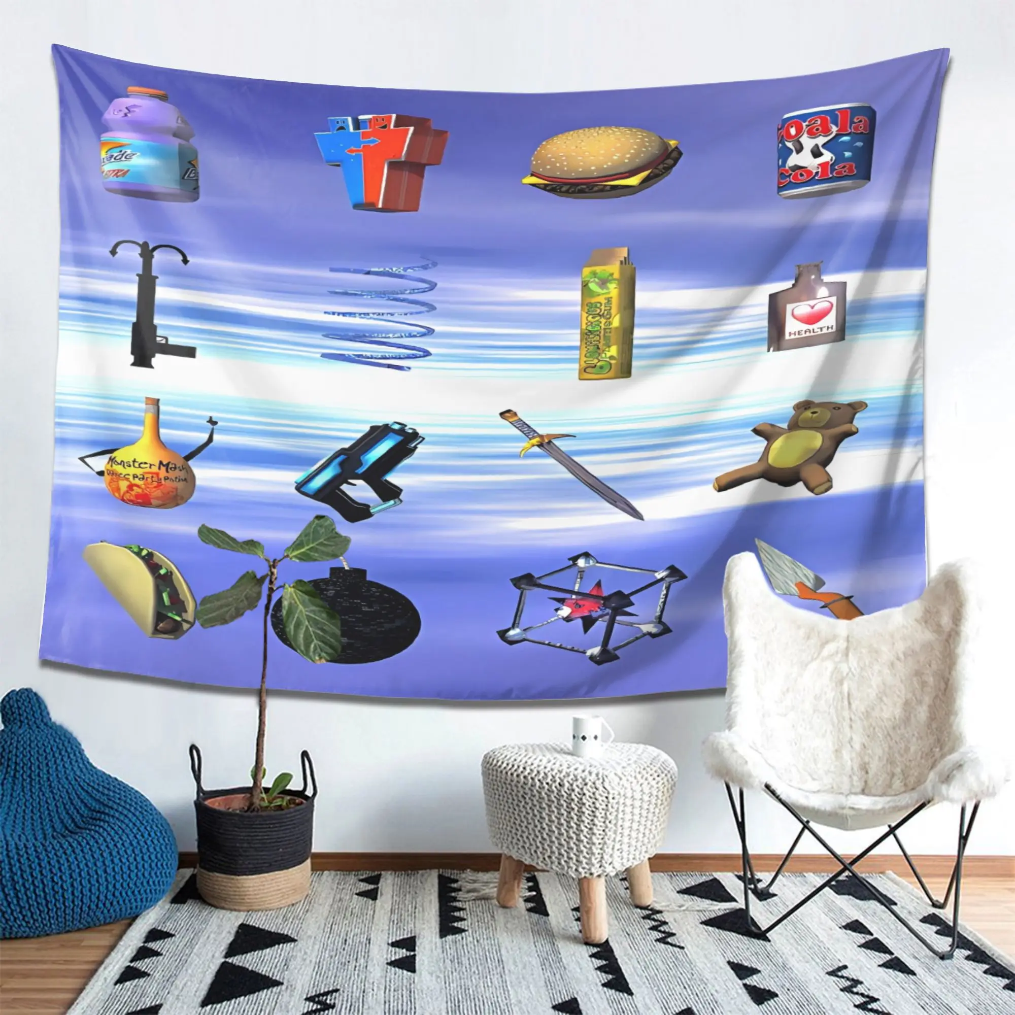 1pc Y2K 3D Game Item Tapestry Wall Hanging Aesthetic Room Decor Cool Room Stuff Background Cloth for Bedroom Dorm Gamers