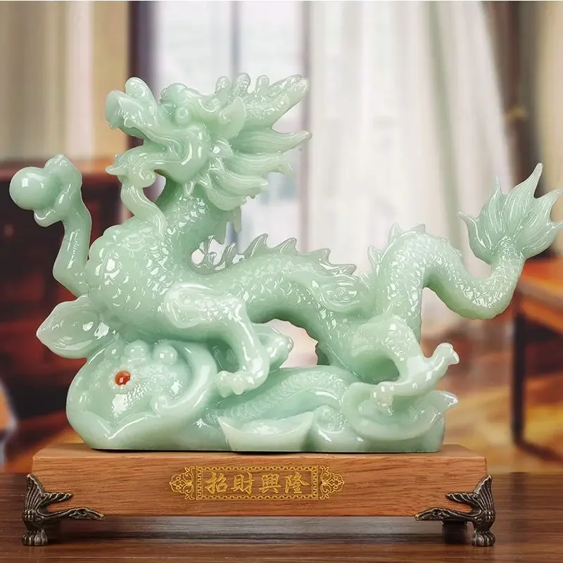 

Feng Shui Jade Housewarming Gift Fortune Dragon Crafts Office Living Room Green Dragon Decoration