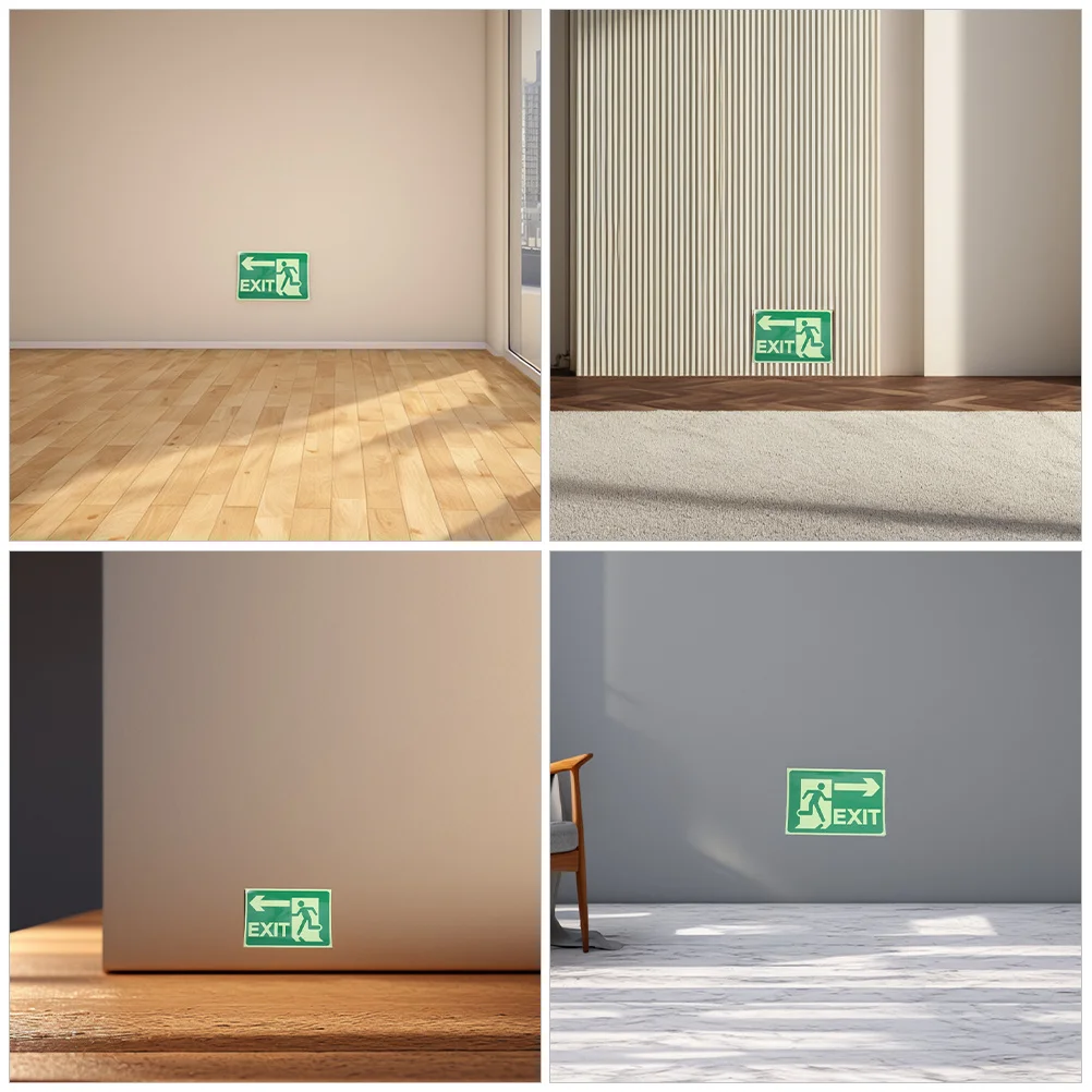 4Pcs Night Glow Exit Sign Sticker Luminous Adhesive Emergency Safety Decal for Mall Office Evacuation Guidance