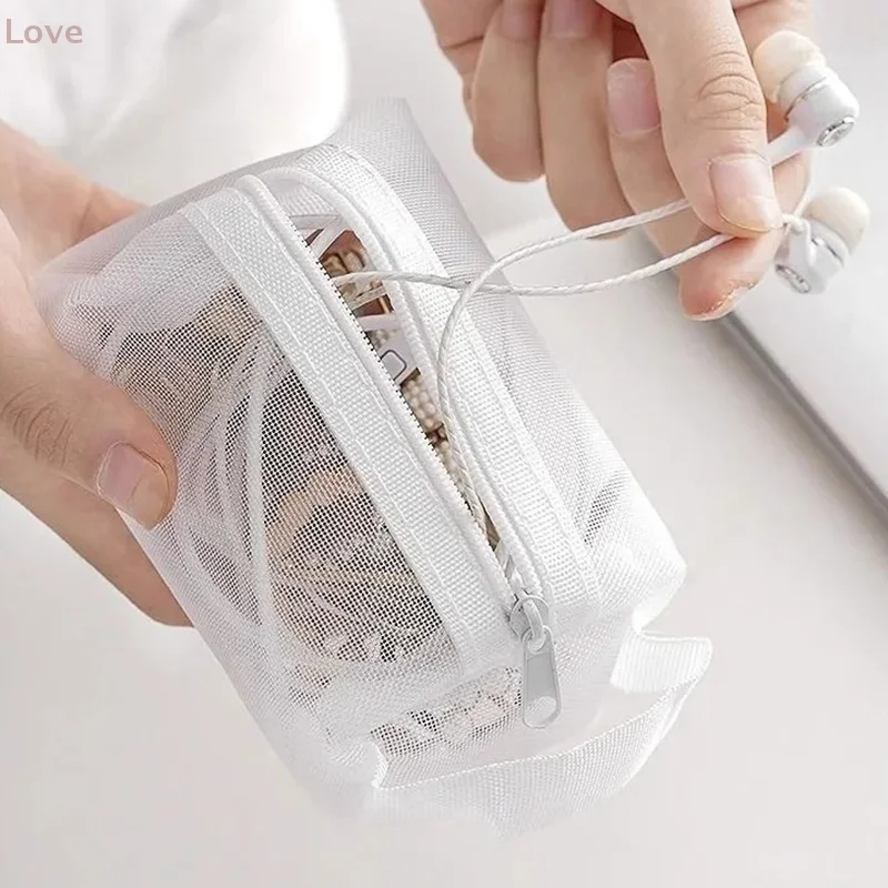 [L&P] Handheld Square Nylon Mesh Cosmetic Bag Mini Wash Bag Stationery Case Coin Purse Pouch Key Lipstick Earphone