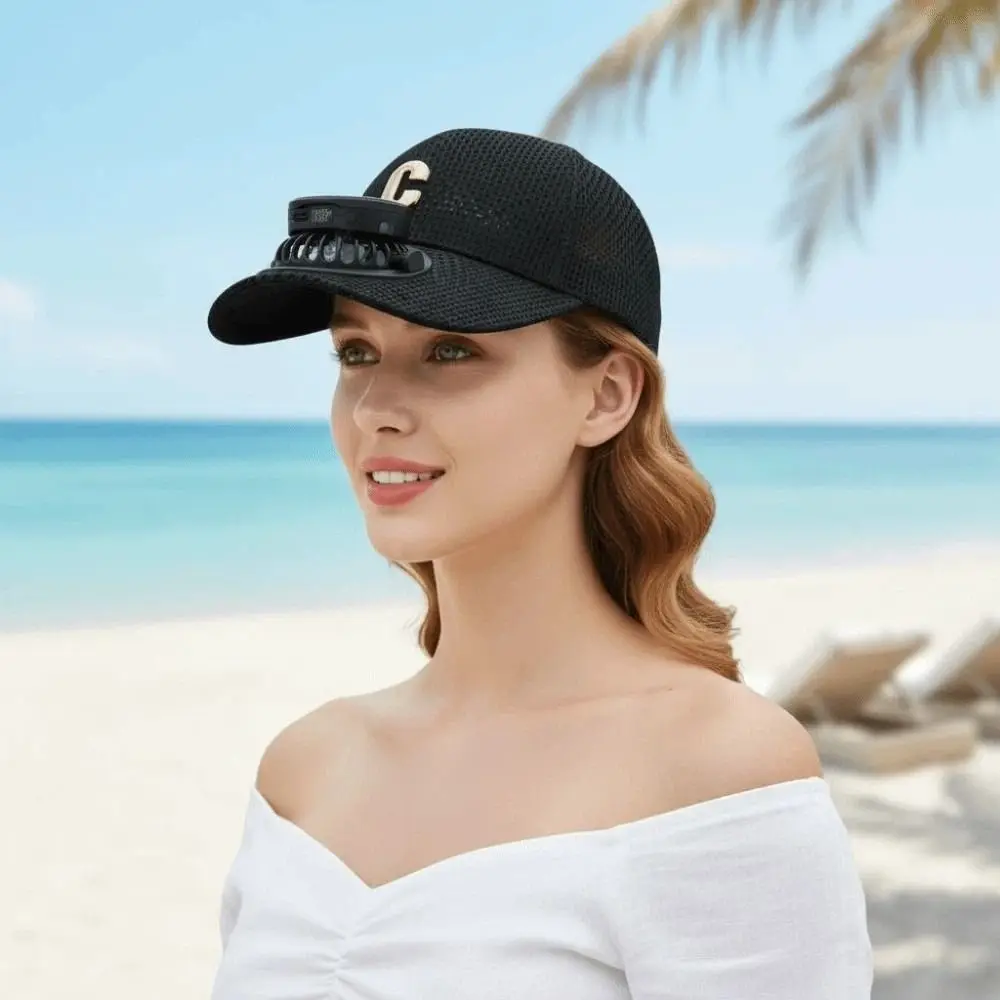 Portable Solar Powered Fan Baseball Cap Adjustable Long-lasting Rechargeable Fan Hat Polyester 300mA Cooling Mesh Peaked Cap