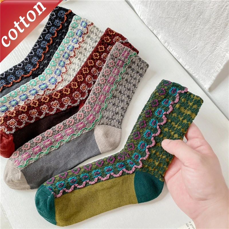Women's Socks Japanese Ethnic Style Retro Floral Sweet Kawaii Fashionable Luxury Versatile High-quality Cotton Socks For Girl